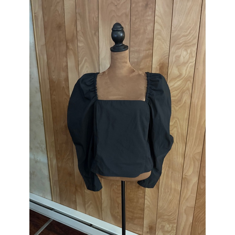 Levis Womens Black Puff Sleeve Smocked Back Square Neck Blouse A17800000 XL